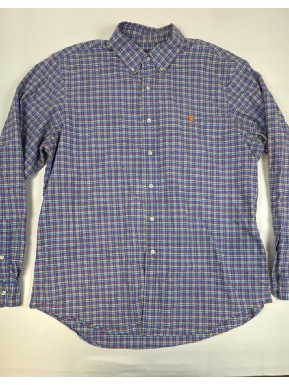 Ralph Lauren Men XL Blue Green Orange Plaid Cotton Button Down Shirt